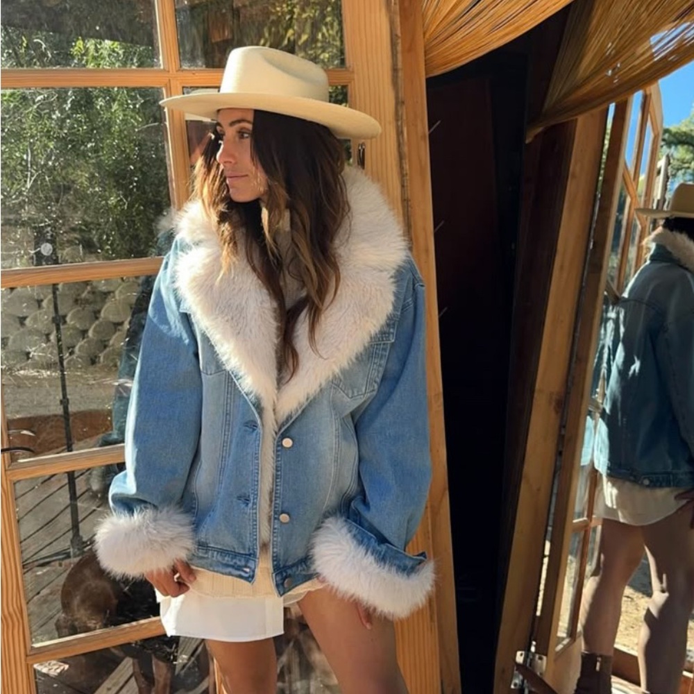 12th Tribe Denim Jacket with Faux Fur Trim - Picture 2 of 3